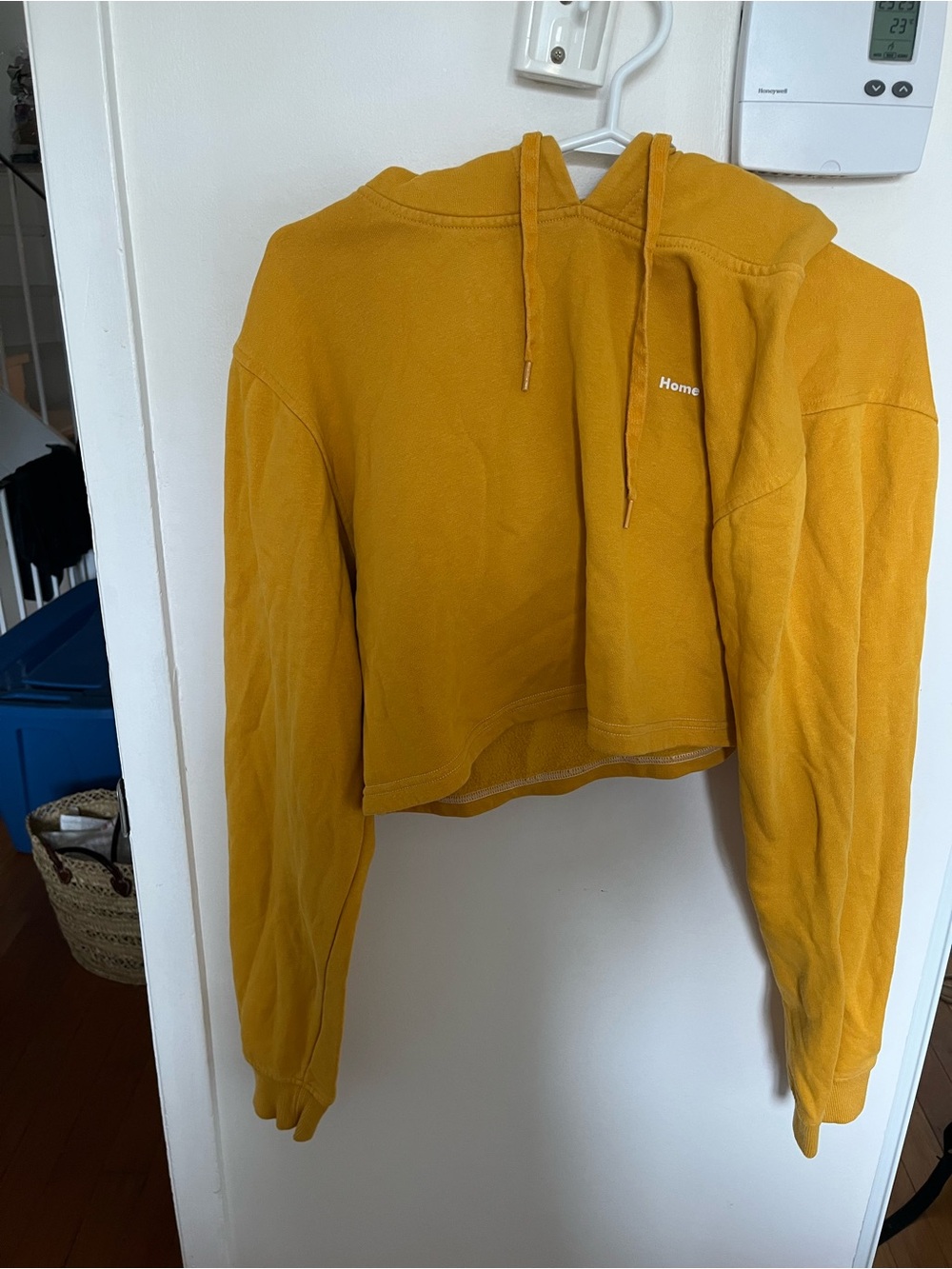 Cropped Mustard Yellow Women's Hoodie with Subtle Logo